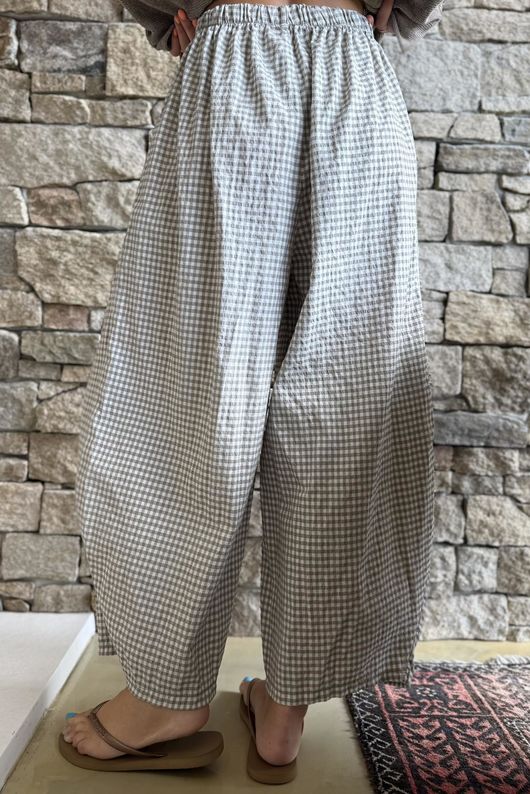 Arbi Gingham 7/8 Barrel Pant Mocha